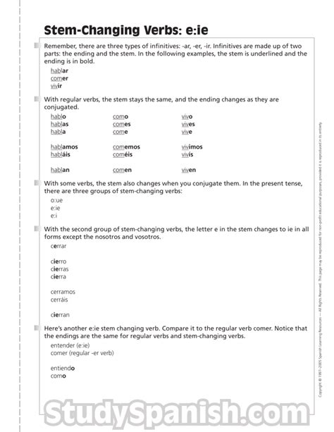 4.2 stem-changing verbs worksheet answers